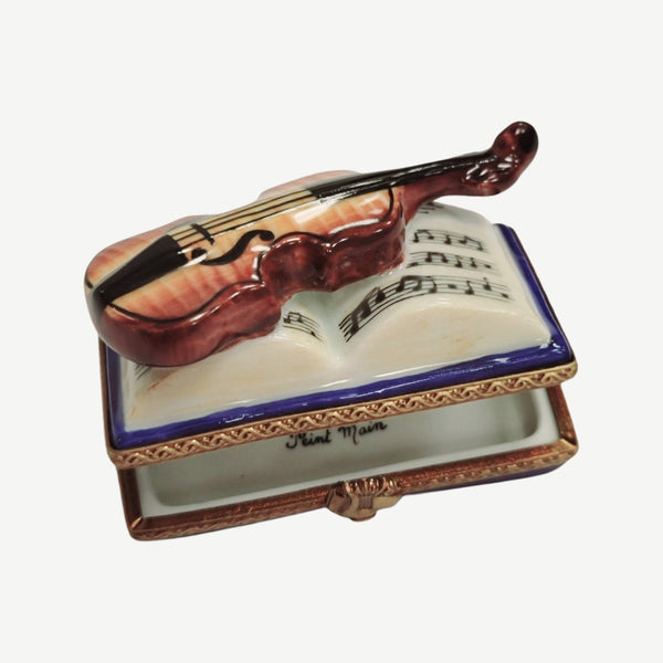 Violin on Book Limoges Box Porcelain Limoges music figurine LIMOGES BOXES book French Trinket Box