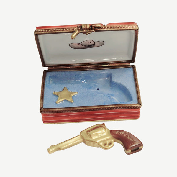 Wanted Colt 45 Sheriff Badge Porcelain Limoges sports professional French Trinket Box
