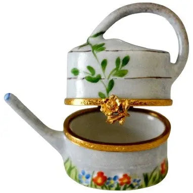 Watering Can: Garden Gray Porcelain Limoges garden flowers French Trinket Box