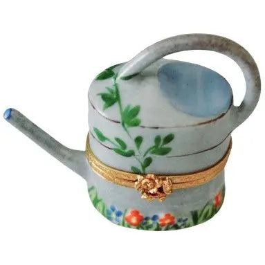 Watering Can: Garden Gray Porcelain Limoges garden flowers French Trinket Box