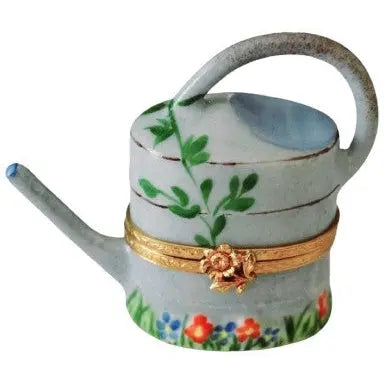 Watering Can: Garden Gray Porcelain Limoges garden flowers French Trinket Box