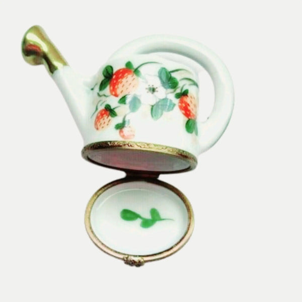 Watering Can With Strawberries Porcelain Limoges Limoges Box garden flowers French Trinket Box