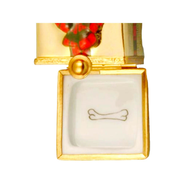 Westie Dog In Christmas Present Porcelain Limoges xmas theme dog dogs French Trinket Box