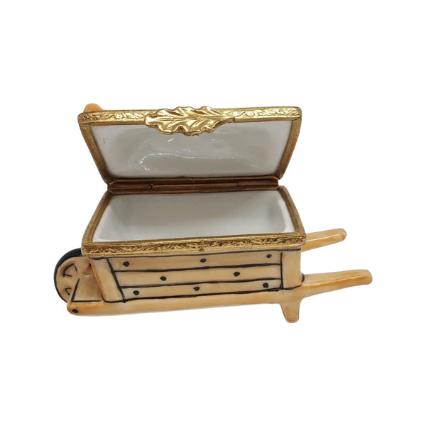 Wheel Barrow: Fruits Porcelain Limoges garden flowers French Trinket Box