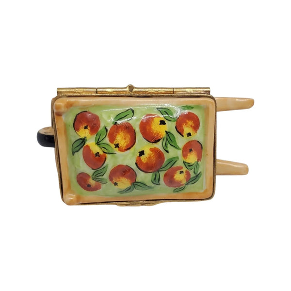 Wheel Barrow: Fruits Porcelain Limoges garden flowers French Trinket Box
