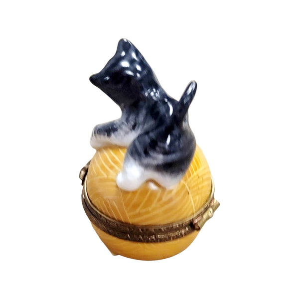 Whimsical Cat Yarn Delight Porcelain Limoges Cat French Trinket Box