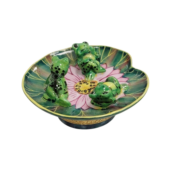 Whimsical Frogs on Lilypad Porcelain Limoges frog LIMOGES BOXES turtle French Trinket Box
