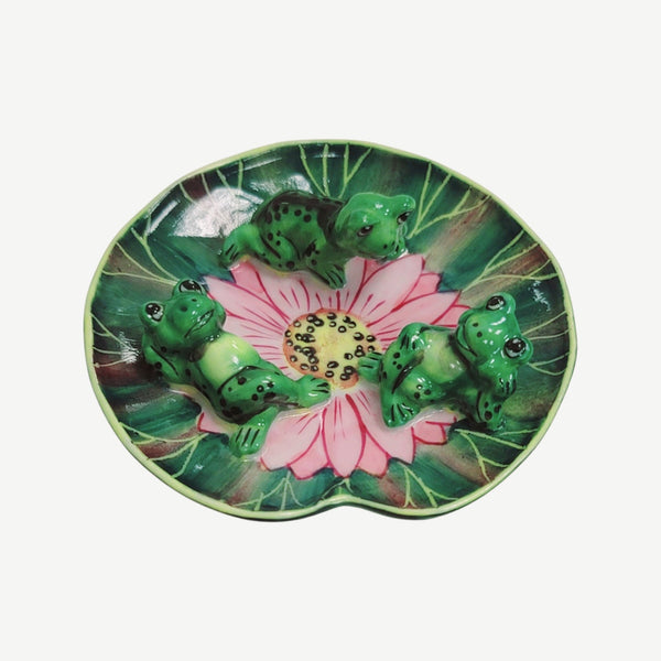 Whimsical Frogs on Lilypad Porcelain Limoges frog LIMOGES BOXES turtle French Trinket Box