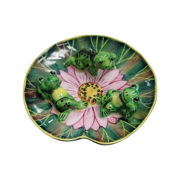 Whimsical Frogs on Lilypad Porcelain Limoges frog LIMOGES BOXES turtle French Trinket Box