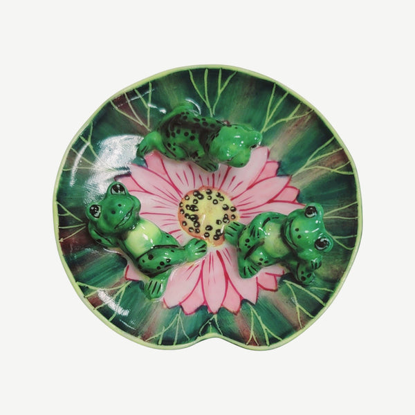 Whimsical Frogs on Lilypad Porcelain Limoges frog LIMOGES BOXES turtle French Trinket Box