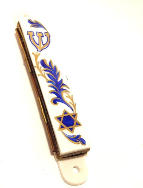 White Mezzuzah Limoges Box Porcelain Figurine-Religion LIMOGES BOXES jewish prayer religious dreidel-CH6D192