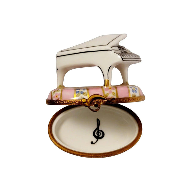 Hand-painted White Piano on Pink Limoges box, French artistry for lovers of fine art