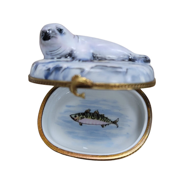 White Sea Lion Limoges Box Porcelain Limoges fish ocean beach LIMOGES BOXES winter French Trinket Box