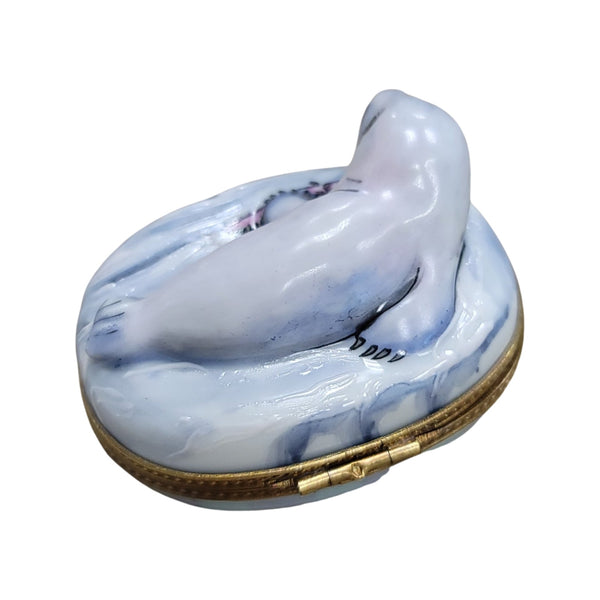 White Sea Lion Limoges Box Porcelain Limoges fish ocean beach LIMOGES BOXES winter French Trinket Box
