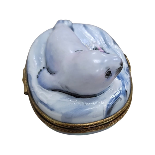 White Sea Lion Limoges Box Porcelain Limoges fish ocean beach LIMOGES BOXES winter French Trinket Box