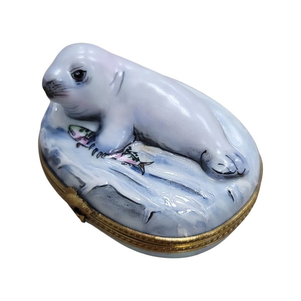 White Sea Lion Limoges Box Porcelain Limoges fish ocean beach LIMOGES BOXES winter French Trinket Box