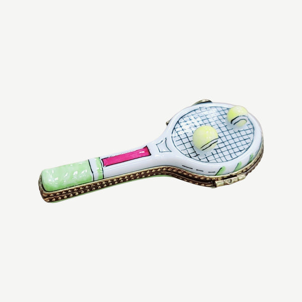 White Tennis Racquet with Balls Porcelain Limoges sports limoges boxes French Trinket Box