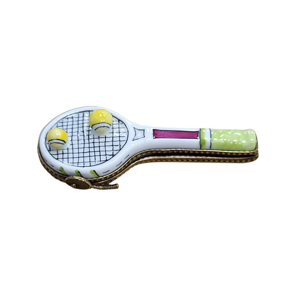 White Tennis Racquet with Balls Porcelain Limoges sports limoges boxes French Trinket Box