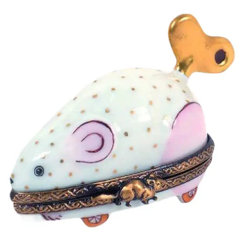 Wind-Up Mouse: Pink Porcelain Limoges baby gifts rabbits French Trinket Box