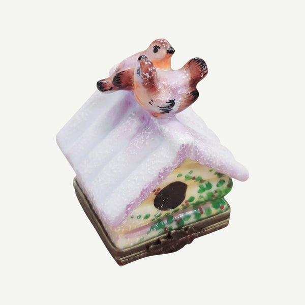 Winter Birdhouse with Eggs Porcelain Limoges bird garden French Trinket Box