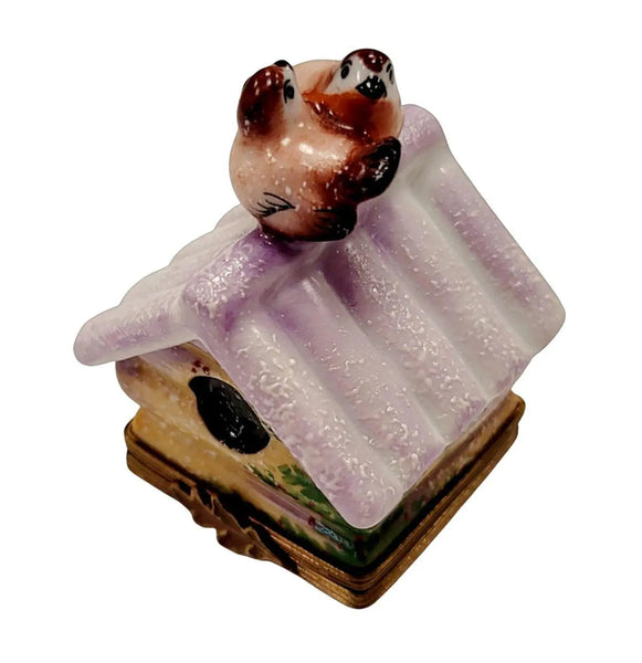 Winter Birdhouse with Eggs Porcelain Limoges bird garden French Trinket Box