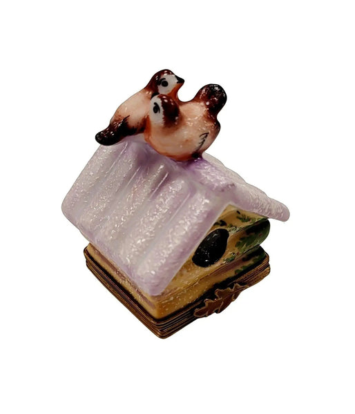 Winter Birdhouse with Eggs Porcelain Limoges bird garden French Trinket Box