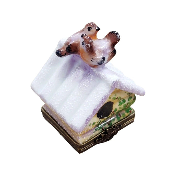 Winter Birdhouse with Eggs Porcelain Limoges bird garden French Trinket Box