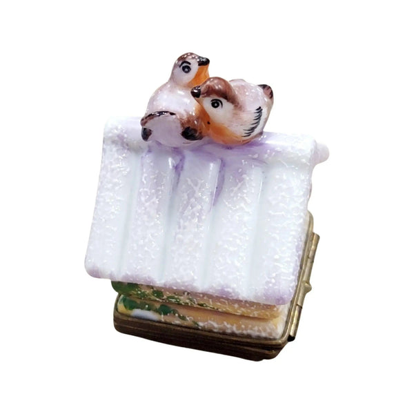 Winter Birdhouse with Eggs Porcelain Limoges bird garden French Trinket Box