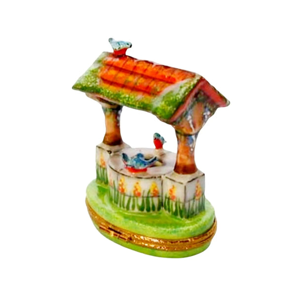 Wishing Well w Blue Birds Porcelain Limoges Garden Flowers French Trinket Box