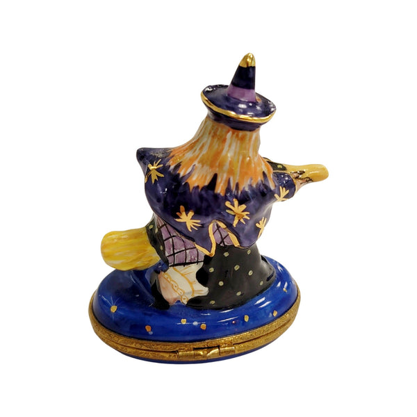 Witch on Broom Figurine Porcelain Limoges halloween French Trinket Box