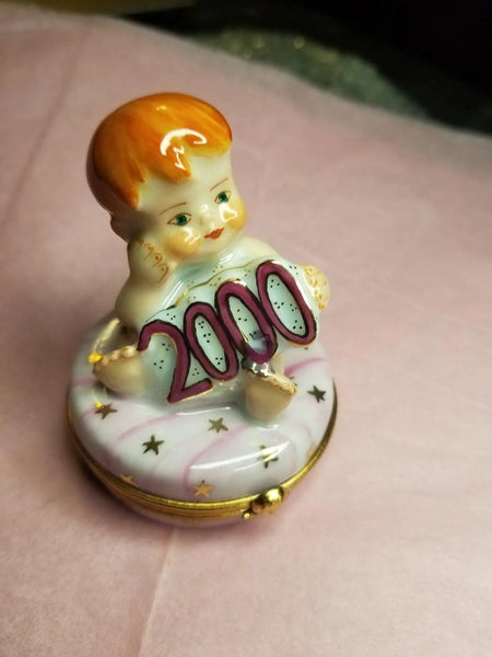 Year 2000 Baby Girl Figurine Porcelain Limoges baby maternity limoges boxes French Trinket Box