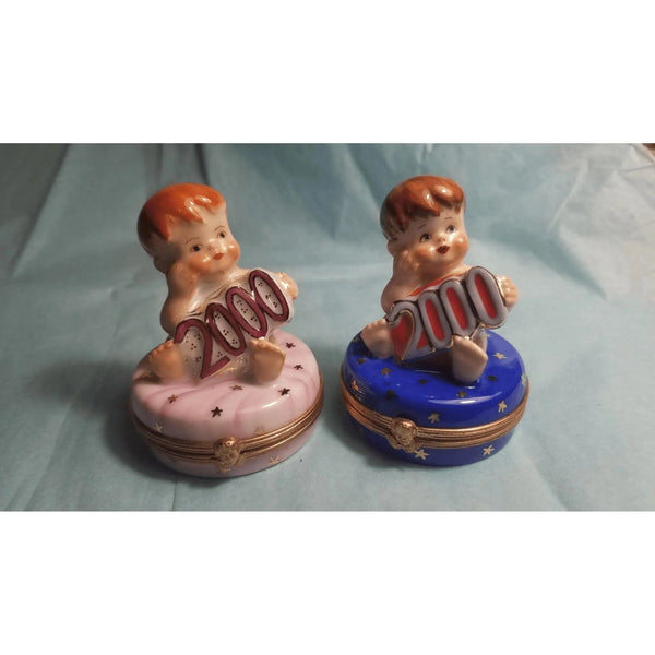 Year 2000 Cherubic Figurines Porcelain Limoges Babies Figurine French Trinket Box