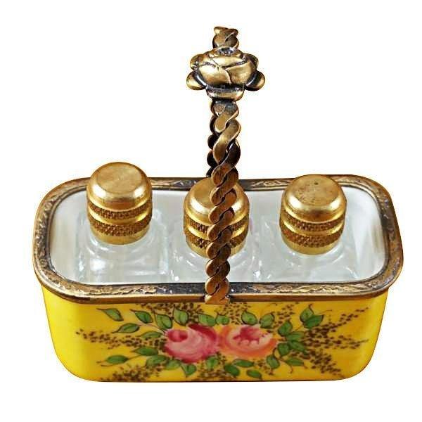 Yellow Basket with Three Bottles limoges box Porcelain Limoges French Trinket Box