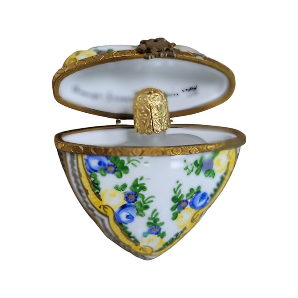 Yellow Blue Heart Perfume Box Porcelain Limoges hearts perfume French Trinket Box