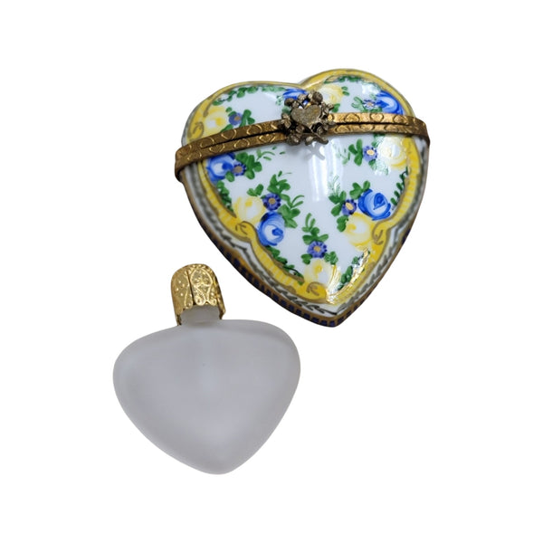 Yellow Blue Heart Perfume Box Porcelain Limoges hearts perfume French Trinket Box