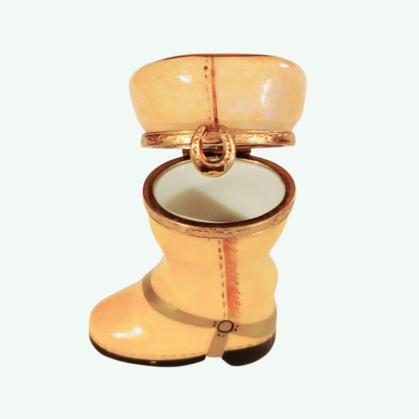 Yellow Cowboy Boot Limoges Box Porcelain Limoges shoes farm animals French Trinket Box