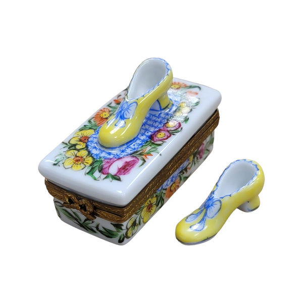 Yellow Floral Shoe Limoges Box Porcelain Limoges shoes fashion figurine LIMOGES BOXES French Trinket Box
