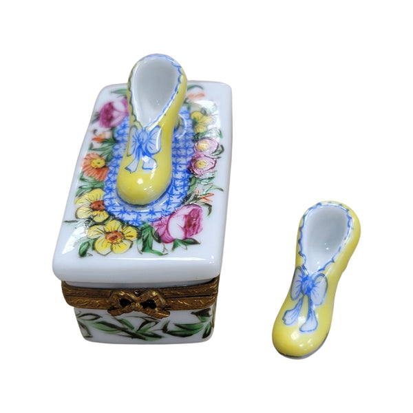 Yellow Floral Shoe Limoges Box Porcelain Limoges shoes fashion figurine LIMOGES BOXES French Trinket Box