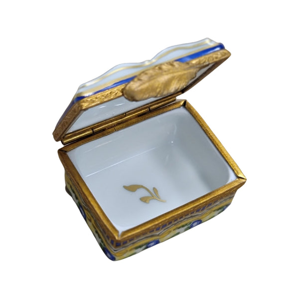 Yellow Light Blue Book Box Porcelain Limoges LIMOGES BOXES traditional book French Trinket Box