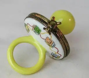 Yellow Pacifier Baby Porcelain Limoges BABY maternity LIMOGES BOXES French Trinket Box