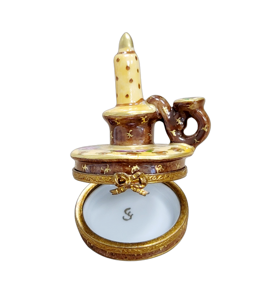 Yellow Roses Candle Stick Box Porcelain Limoges home French Trinket Box