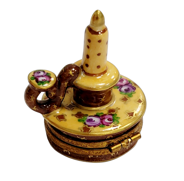Yellow Roses Candle Stick Box Porcelain Limoges home French Trinket Box