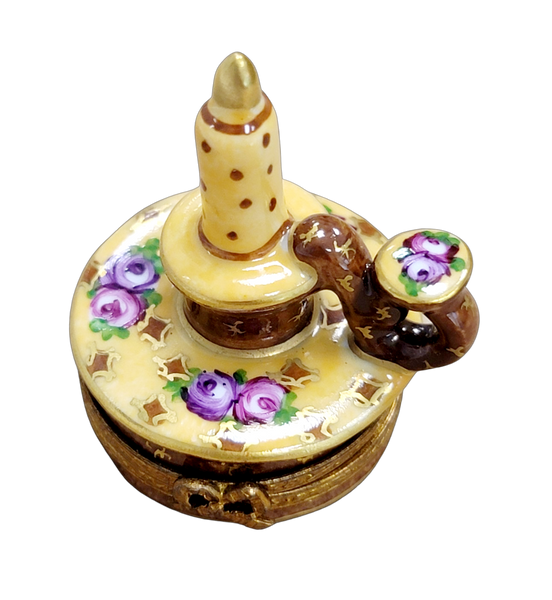 Yellow Roses Candle Stick Box Porcelain Limoges home French Trinket Box