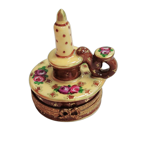 Yellow Roses Candle Stick Box Porcelain Limoges home French Trinket Box