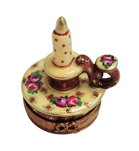 Yellow Roses Candle Stick Box Porcelain Limoges home French Trinket Box