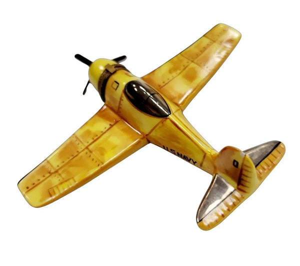 Yellow USA Navy Bomber Limoges Box Porcelain Limoges vehicle French Trinket Box