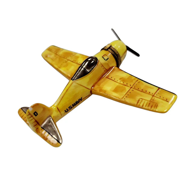 Yellow USA Navy Bomber Limoges Box Porcelain Limoges vehicle French Trinket Box