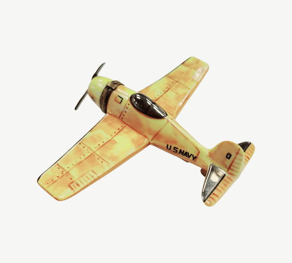 Yellow USA Navy Bomber Limoges Box Porcelain Limoges vehicle French Trinket Box