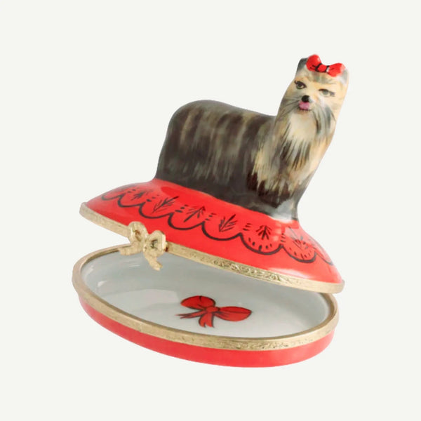 Yorkshire Terrier Porcelain Limoges dog dogs French Trinket Box