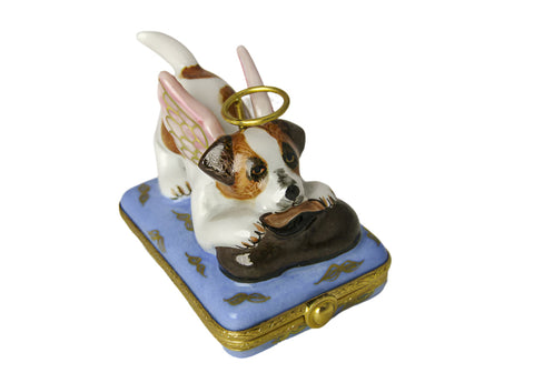 Angelic Puppy Figurine for Dog Lovers Porcelain Limoges dog angel French Trinket Box